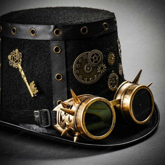 Clock Gear Steampunk Top Hat Gothic Spike Goggles - Picture 6 of 6